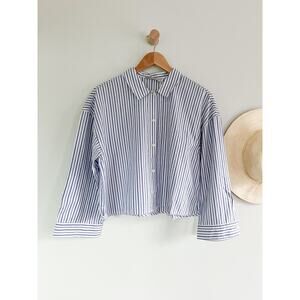 | EVERLANE | Women's Blue White Striped Cotton Woven PJ Top | Sz S